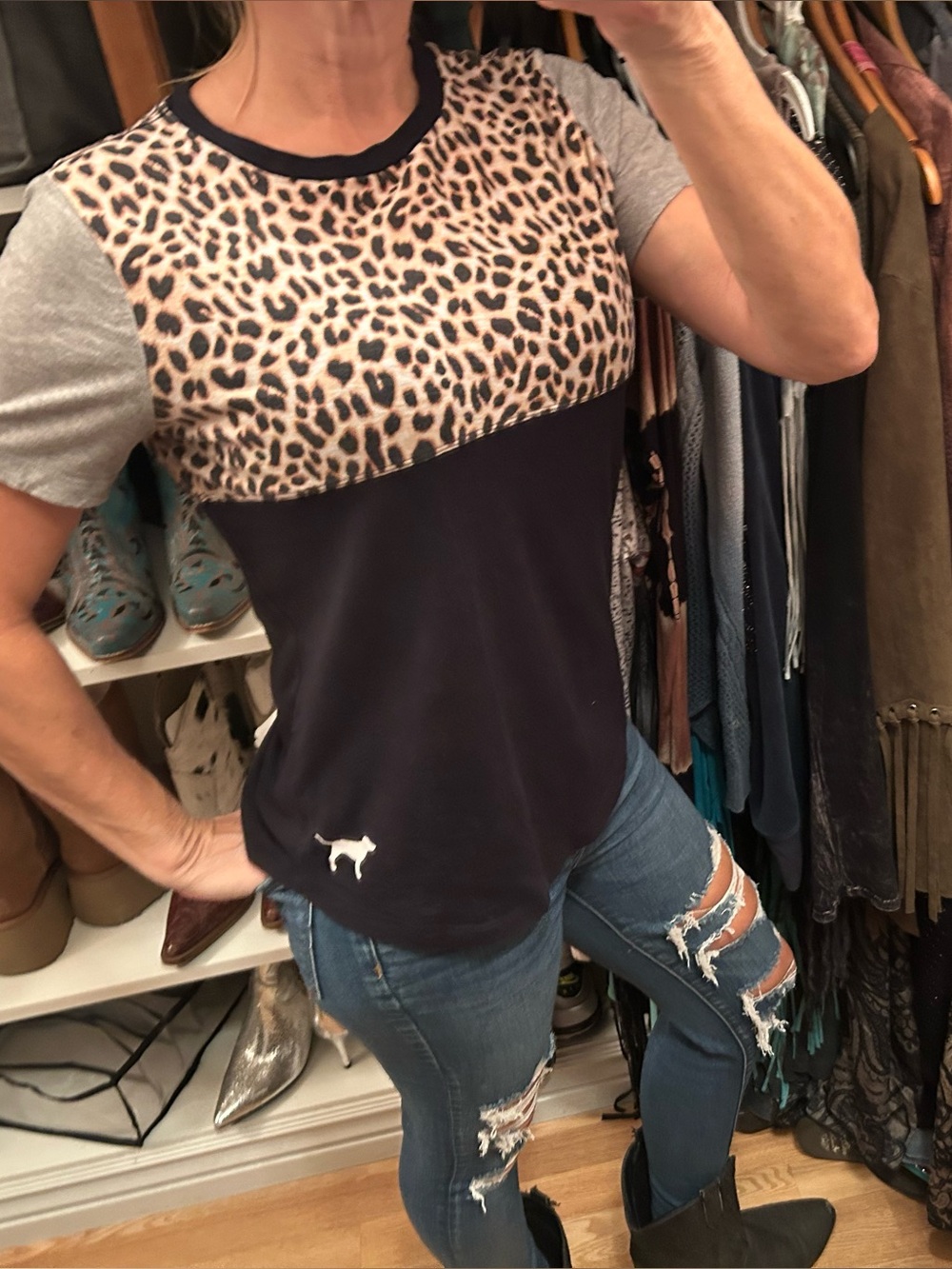 Victoria secret Pink Leopard-Panel Short Sleeve Women's Tee